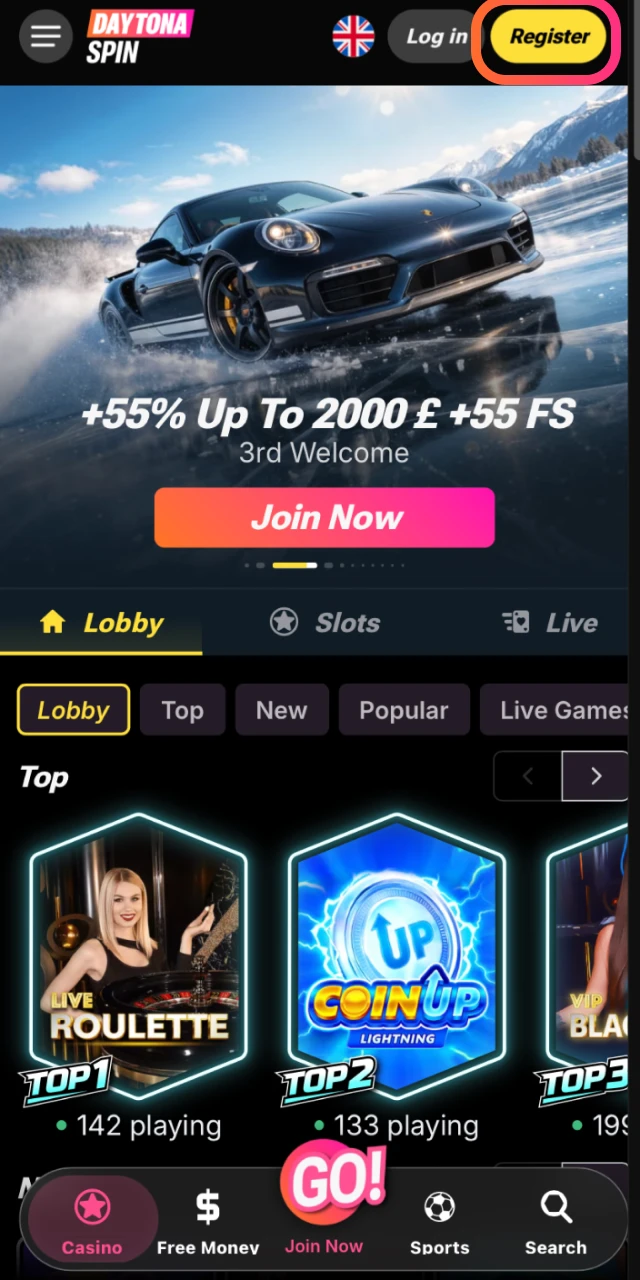 Click the registration button to access the official Daytona Spin sign-up form.