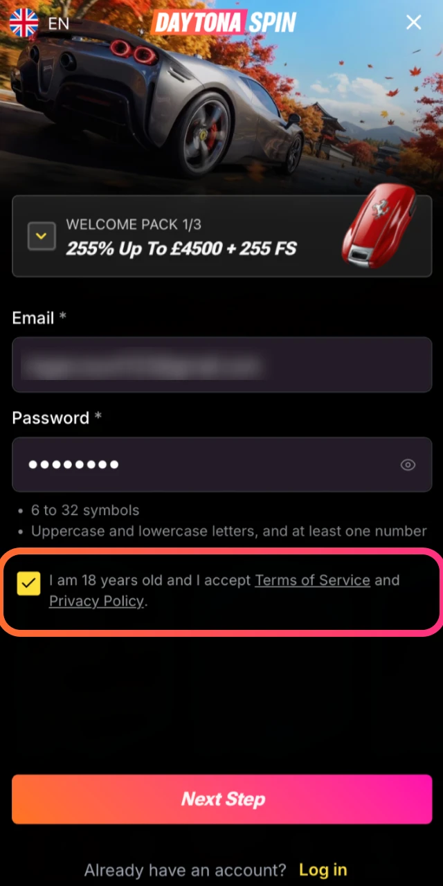 Check your email and click the verification link to activate your Daytona Spin account.