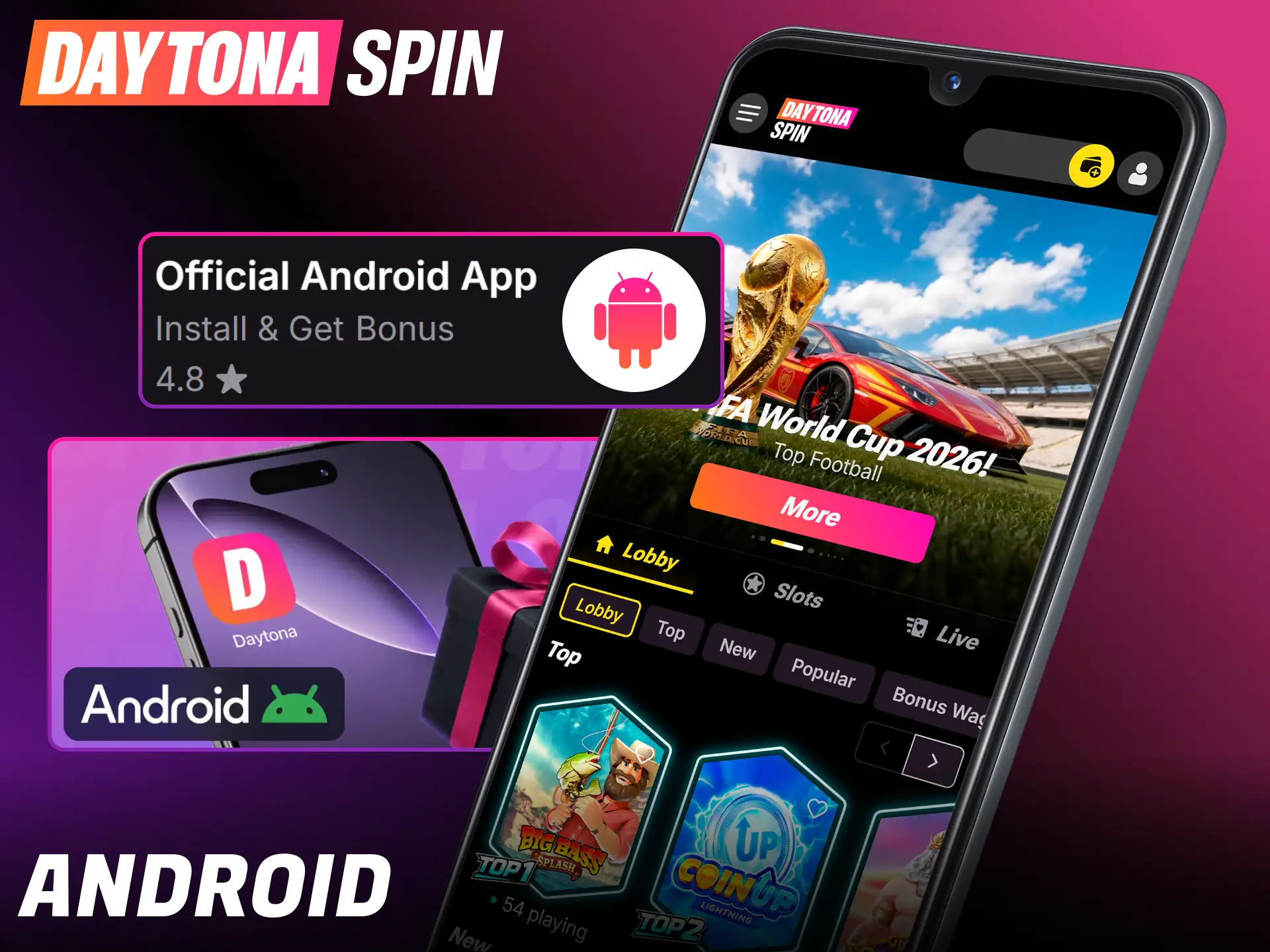 Download the official mobile application package to launch Daytona Spin.