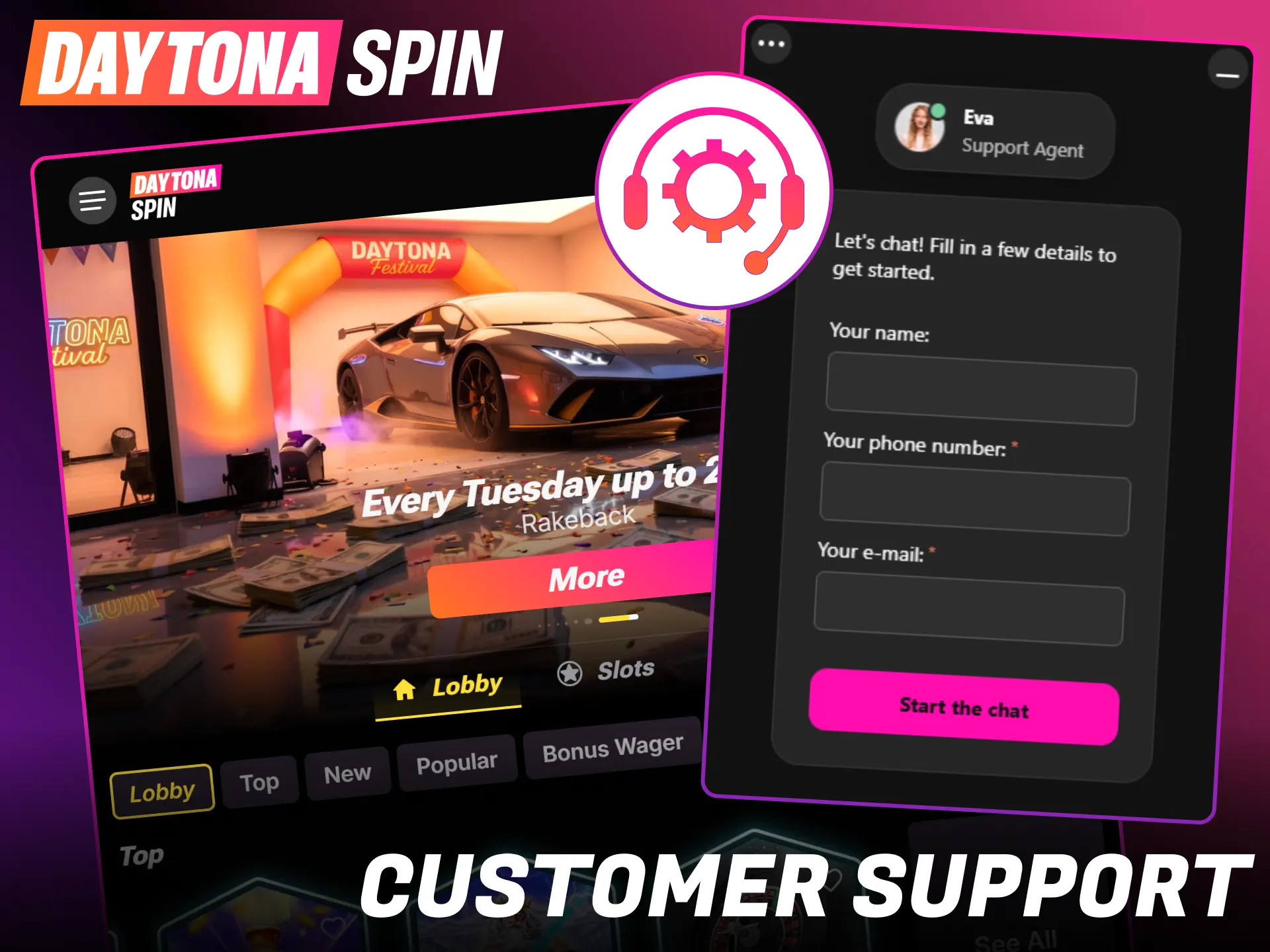 Message the 24/7 help desk for immediate assistance at Daytona Spin.